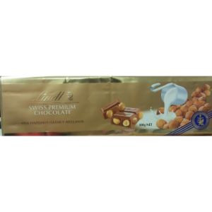 Lindt swiss premium milk hazelnut & lechey avellanas chocolate 300gm